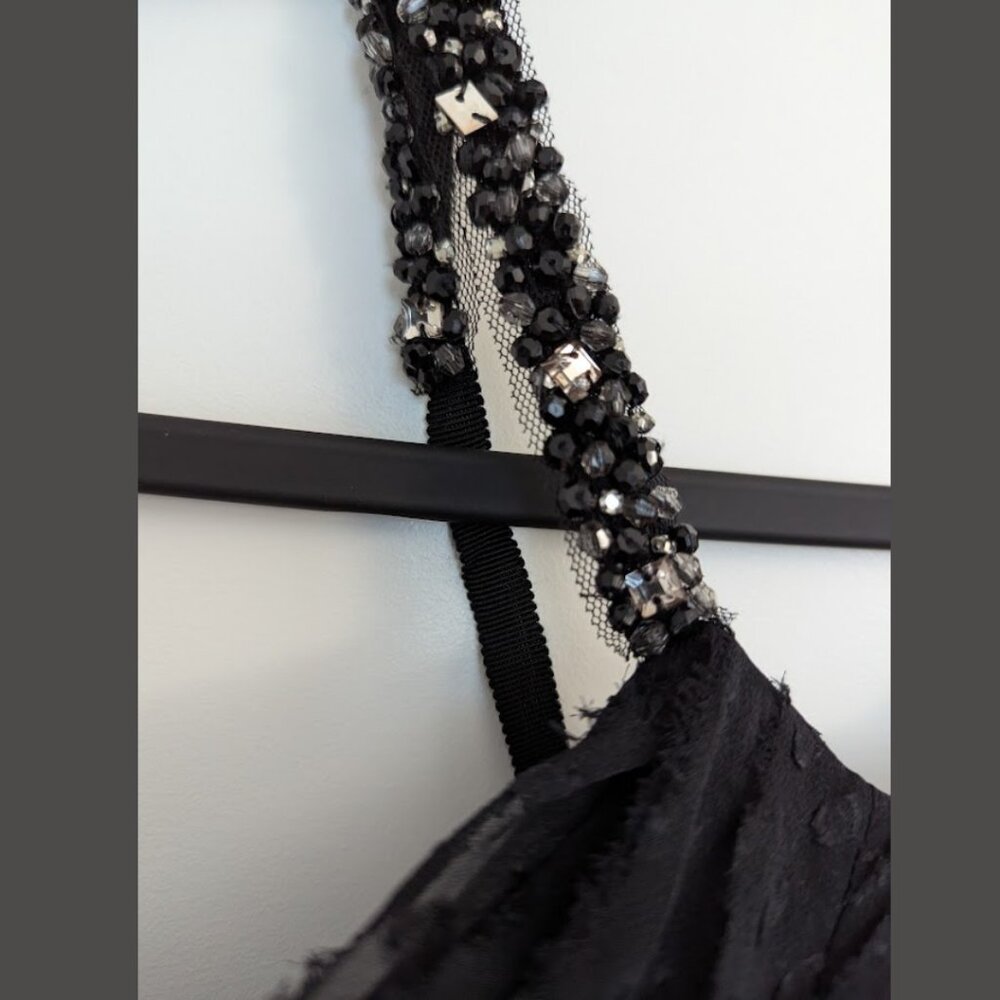 Silk Cotton Beaded BCBGM.A. Black Mini Dress 6 Tiered Dark Romance Whimsy Goth - Picture 9 of 16